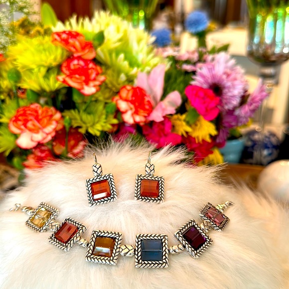 Brighton TAILOR multicolor German Glass Bracelet Earrings RARE Red Purple Blue - Picture 16 of 16